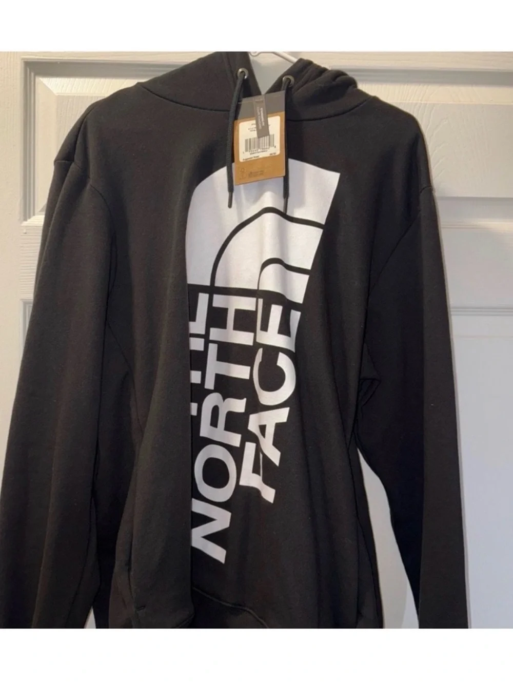 The North Face Men’s Black Hoodie with White Vertical Logo